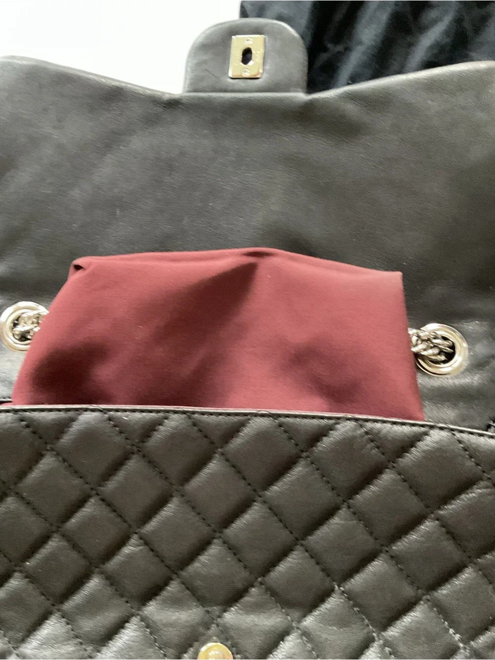 CHANEL Black Quilted Large Flap Shoulder Bag with Silver Chain